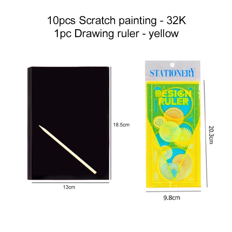 

10 ШТ. Чорний блокнот для малювання подряпинами DIY Райдужний папір Шаблон-картка Неоновий скретч-блок з дерев яною паличкою Нагороди для учнів TMZ