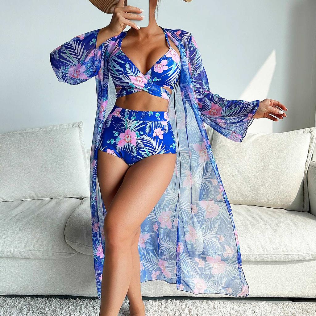 Damen-Badeanzug-Set mit sexy Split-Print und langem Rock (3 Sätze)
