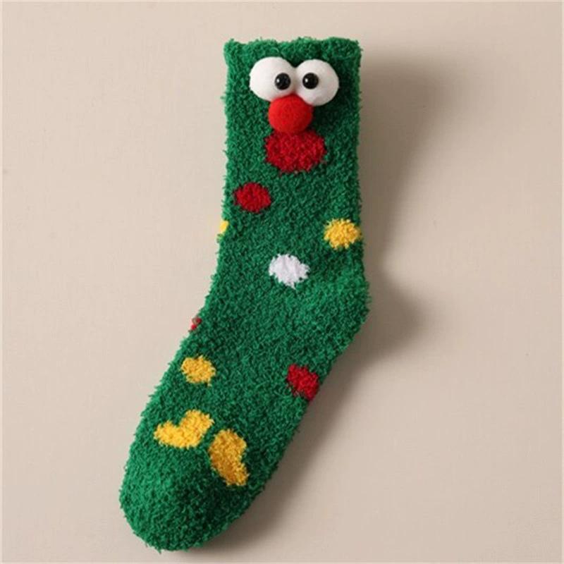 Winter Coral Velvet Christmas Socks Women's Soft Thickened Warm Cartoon Cute Santa Claus Kids Christmas Gift Floor Sleep Socks