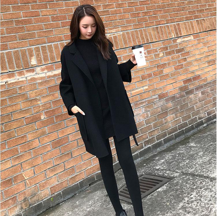 SCIONE Black Double-sided Woolen Coat Women Autumn and Winter Hepburn Style Small Woolen Coat Short