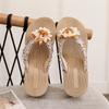 Bohemian Small Fragrant Style Imitation Grass Rope Woven Applique Flip-flops Xia Liang Slippers Women Wear Wedge Heels High Heels Beach Shoes