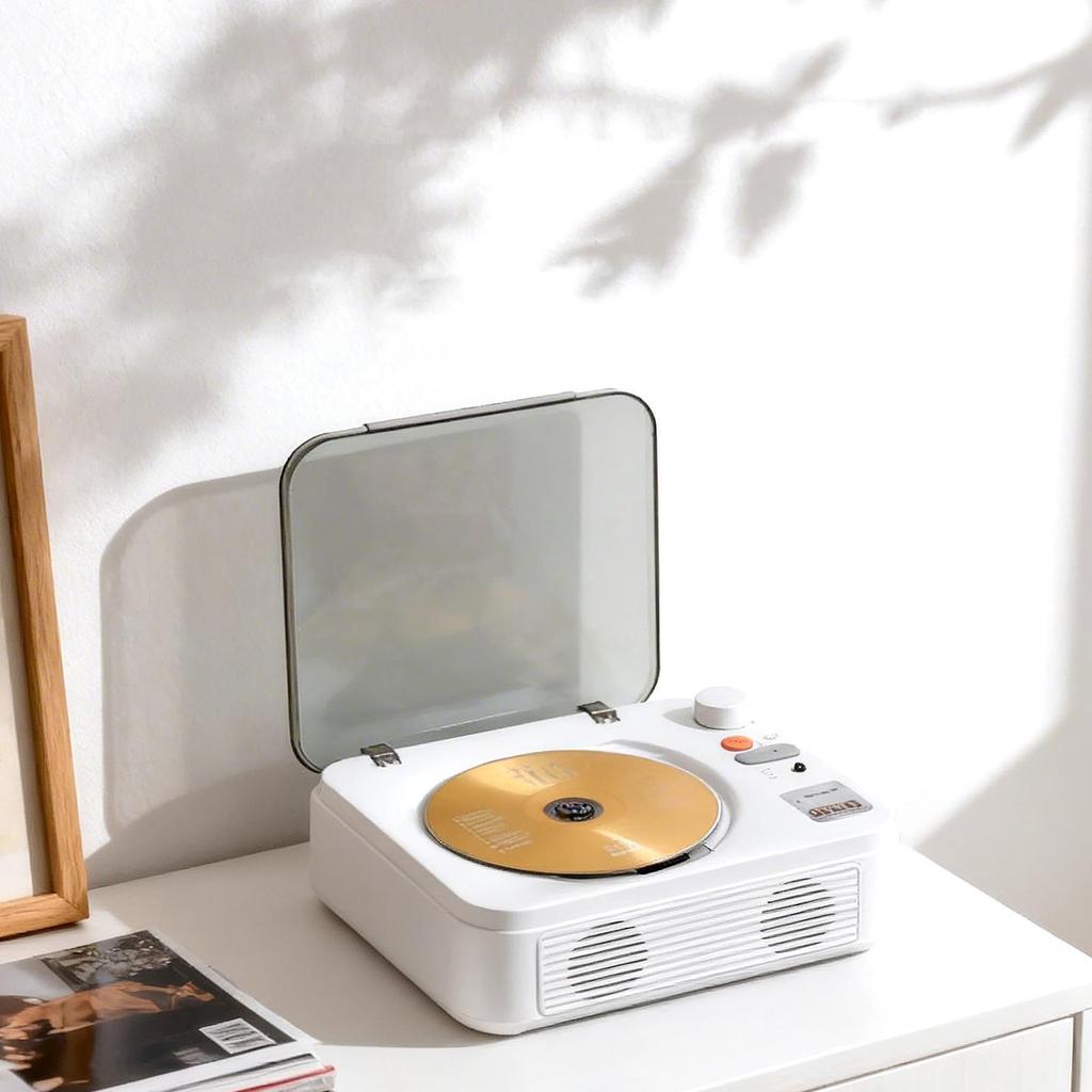 Retro Audiophile Vinyl Record & CD Player with Bluetooth Speaker, Portable Charging, and Atmosphere Light Gift