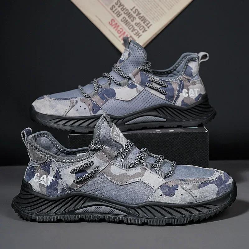 

Чоловічі камуфляжні кросівки на шнурівці. Високоякісні нековзкі повсякденні кросівки для походів на відкритому повітрі. Легкі дихаючі кросівки для ходьби. 38 синій