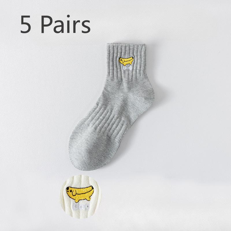 5 Pairs of Socks Men's Mid-calf Summer Students Cotton Anti-odour Sports Socks Embroidery 7a Antibacterial Boneless Large Size Cotton Socks