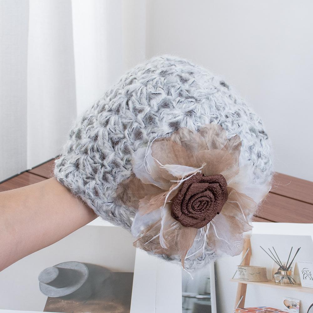 Atmosphere Handwoven Flower Baotou Hat Female Early Autumn Hollow Fairy Wind Sweet Versatile Wool Hat Tide