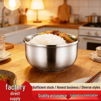 304 Stainless Steel Double-Layer Insulated Anti-Scald Rice Bowl with Spoon for Kids and Home Use