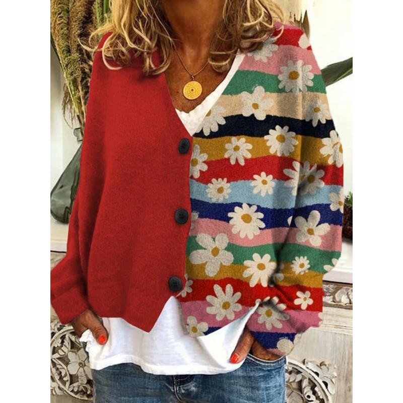 Womens Soft Knit Cardigan Sweater With 3D Print Design Loose Fit Casual Open Front Long Sleeve Pullover