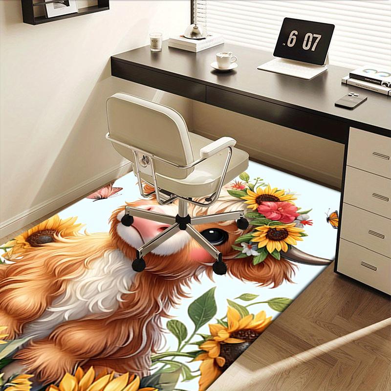 Floral Chair Mat: Office Carpet with Sunflowers and Butterflies Large Rug for Home Decor, Sofa Cover, Gift Idea for Any Room