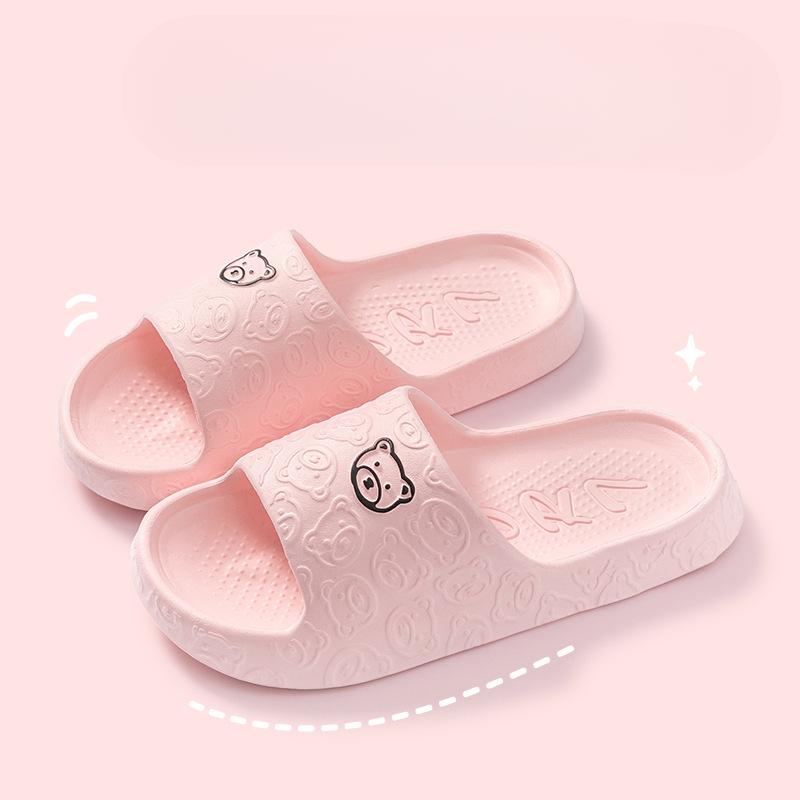 Unisex EVA Bear Pattern Slippers Indoor Non-slip Soft Sole Bathroom Slides Beach Holiday Platform Slippers for Couples Pantuflas