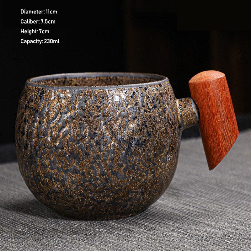 Kiln Change Ceramic Tea Cup with Wooden Handle Creativity Milk Cup Suitable for Office and Home