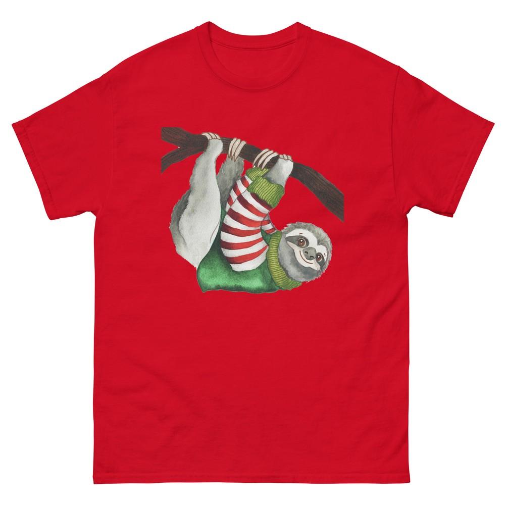 Christmas Sloth Merry Christmas Hanging from a Branch T-Shirt