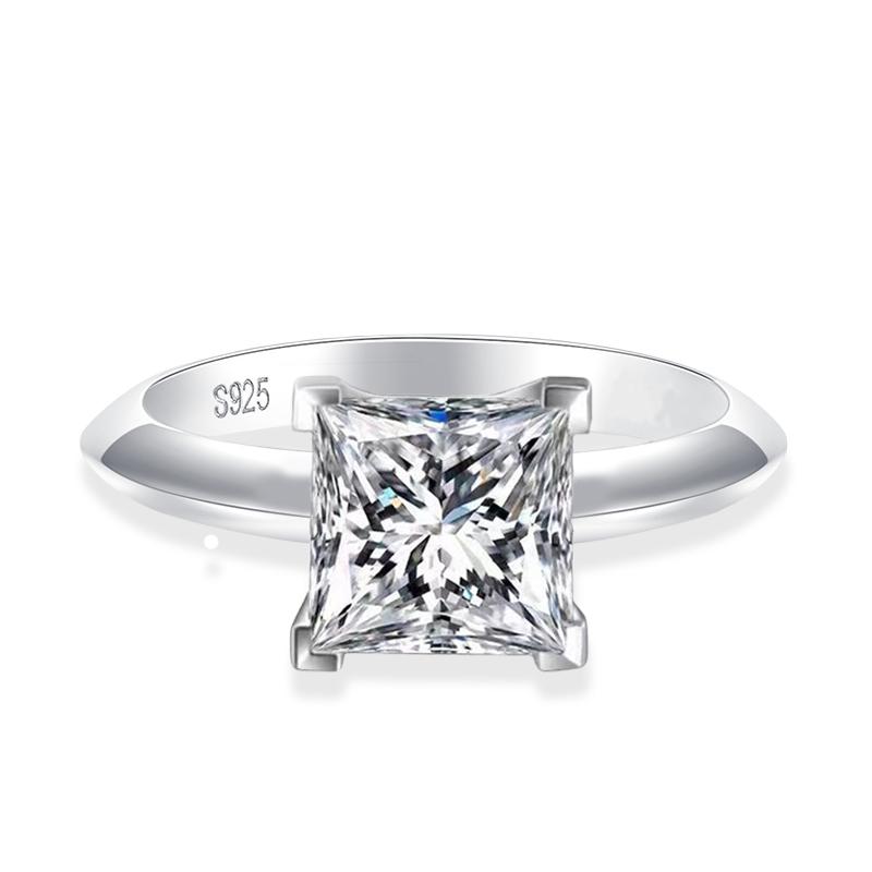 

Tezzc 1ct Princess Cut Moissanite Lab Diamond Ring For Women 925 Silver Pass Diamond Test Bands Party Wedding Rings 4