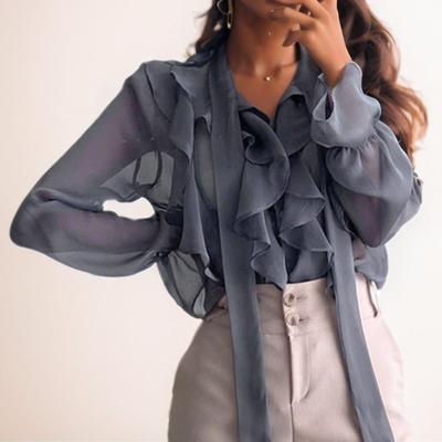 VAYLA Frühling Chiffon Bluse Mode Büro Dame Oberteile Süßes Schleifenhemd Damen Freizeit Langarm Damenbekleidung Blusas Mujer