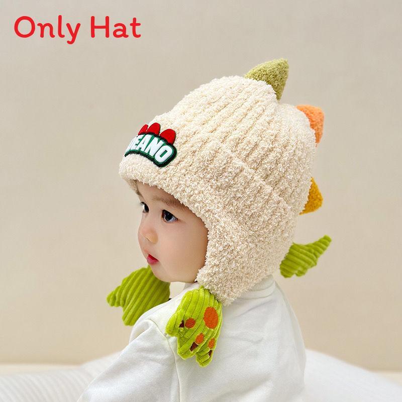 Dinosaur Kids Hat Winter Warm Knitted Earflap Beanie For Children 2-10 Years