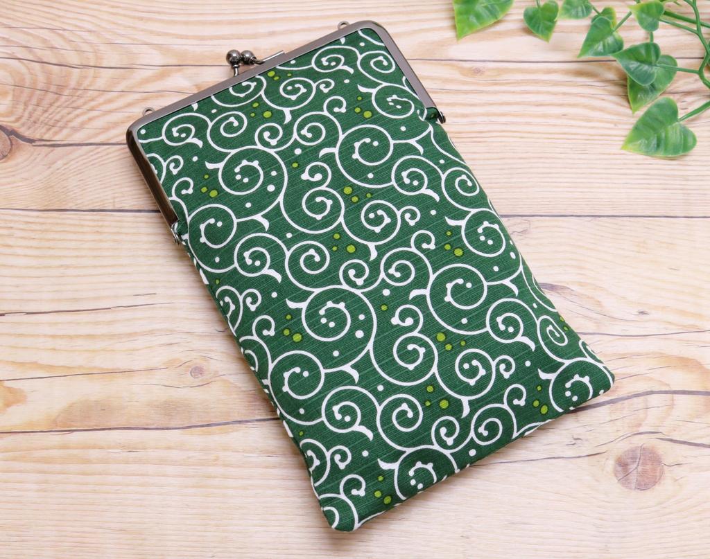 Kyosuke Made in Japan Slim Goshuincho Case with Clasp Small Item Arabesque Dot Green Closure, Pouch, Pattern,