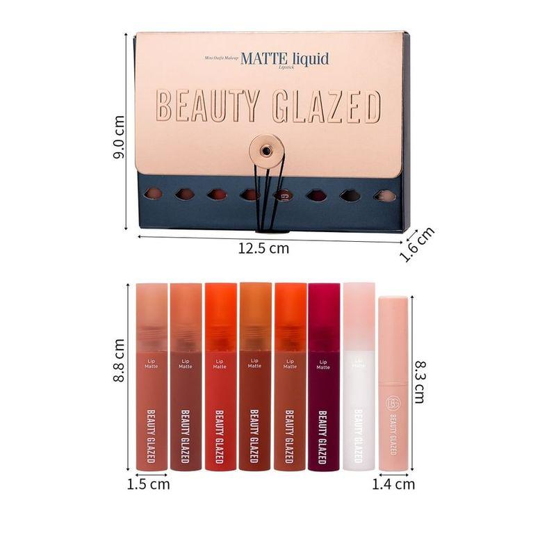 BEAUTY GLAZED - Set mit 8: Matte flüssige Lippenstift + Lippenöl + Lippenbalsam