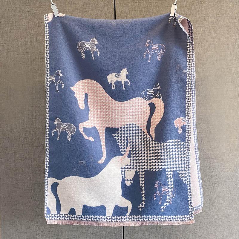 Autumn and winter new retro horse jacquard scarf women's thickened warm neck protection scarf versatile outer shawl