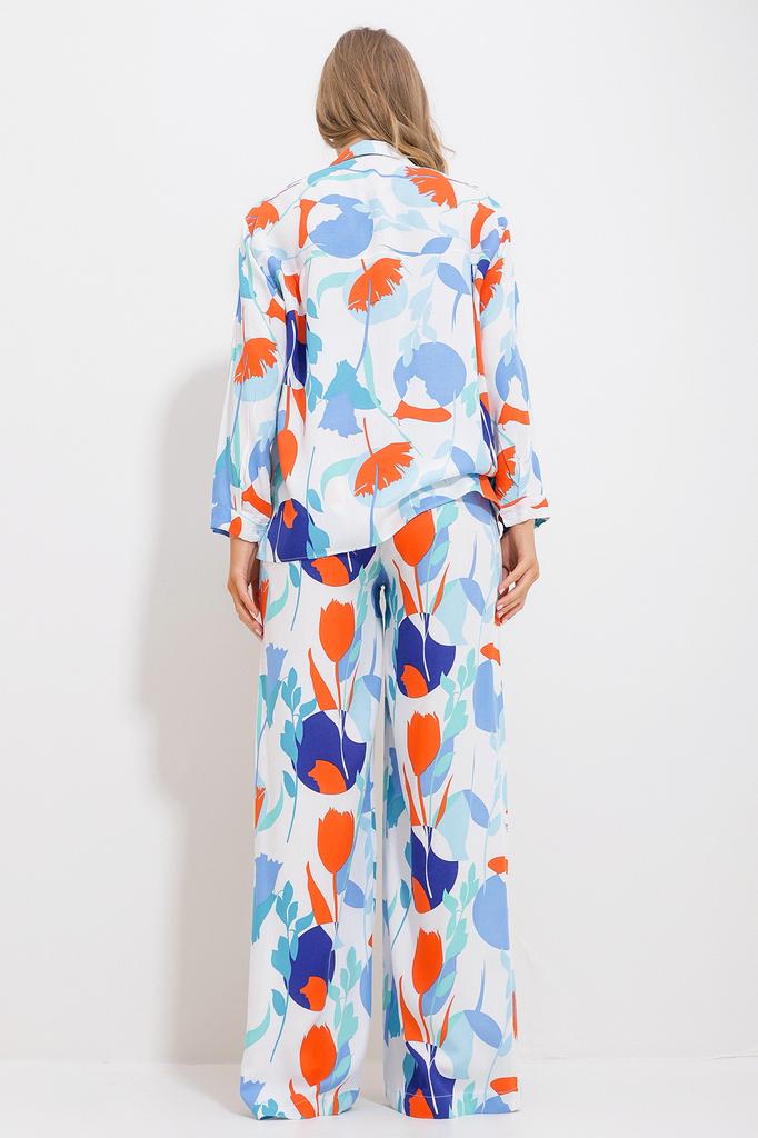 Women's Bottom-Top Set New Season Fashionable Green Patterned Shirt and Trousers Woven Bottom-Top Set