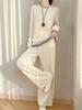 Women's Wool Suit: Two-Piece Look, Autumn/Winter, Versatile High-Quality Sweater and Pants, Lazy Style