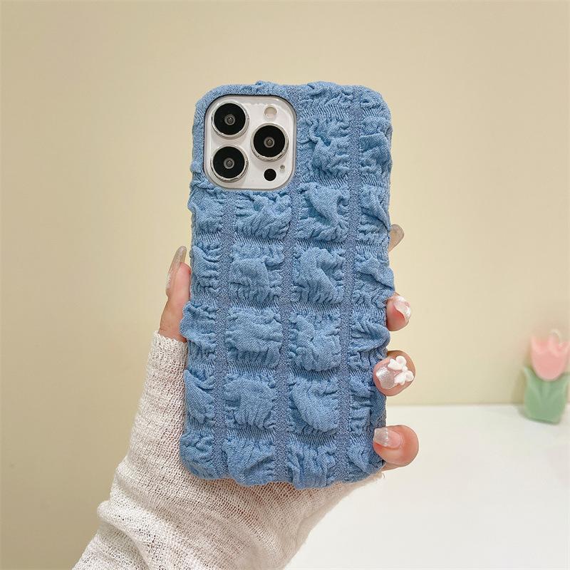 

Мягкий трехмерный чехол для мобильного телефона iPhone15 Apple 14Pro осенне-зимний фланелевый простой 13 защитный чехол от падений iPhone13 синий