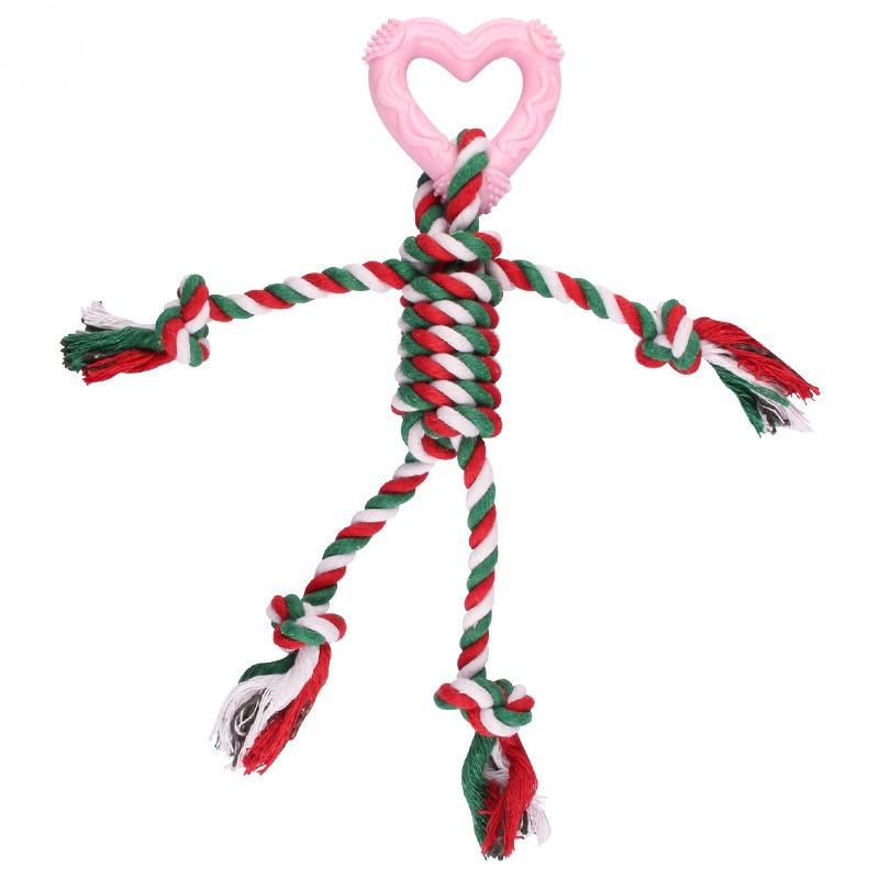 Neues Weihnachts-Welpen-SchleifspielzeugTPR+Baumwollseil Kauspielzeug Geeignet für Aggressive Kauer, Leicht zu Reinigen Indoor- und Outdoor-Zahnreinigungsspielzeug für Haustiere