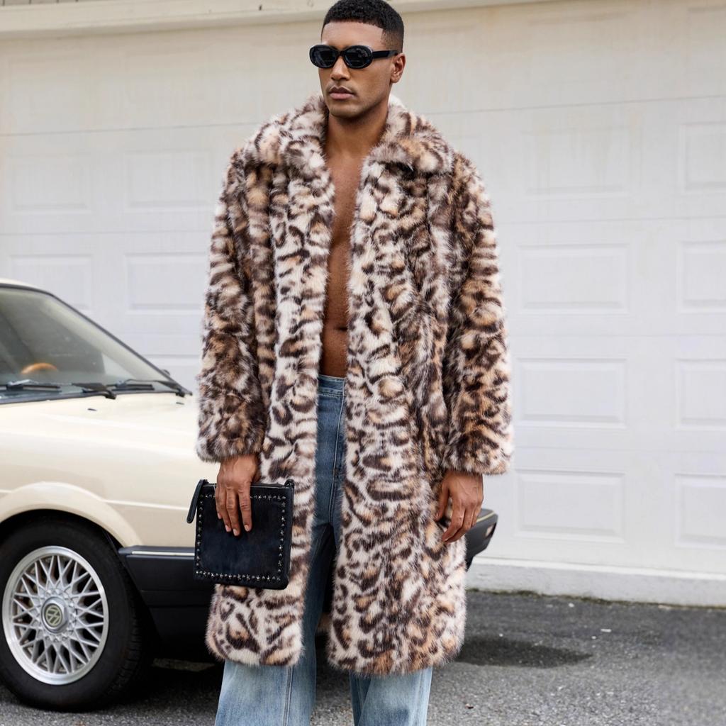 Men's Faux Fur Coat Winter Long Faux Mink Jacket Coat Fluffy Thick Trench Fake Fur Jacket for Men Windproof Long Sleeve Outerwear Warm Parka Overcoat