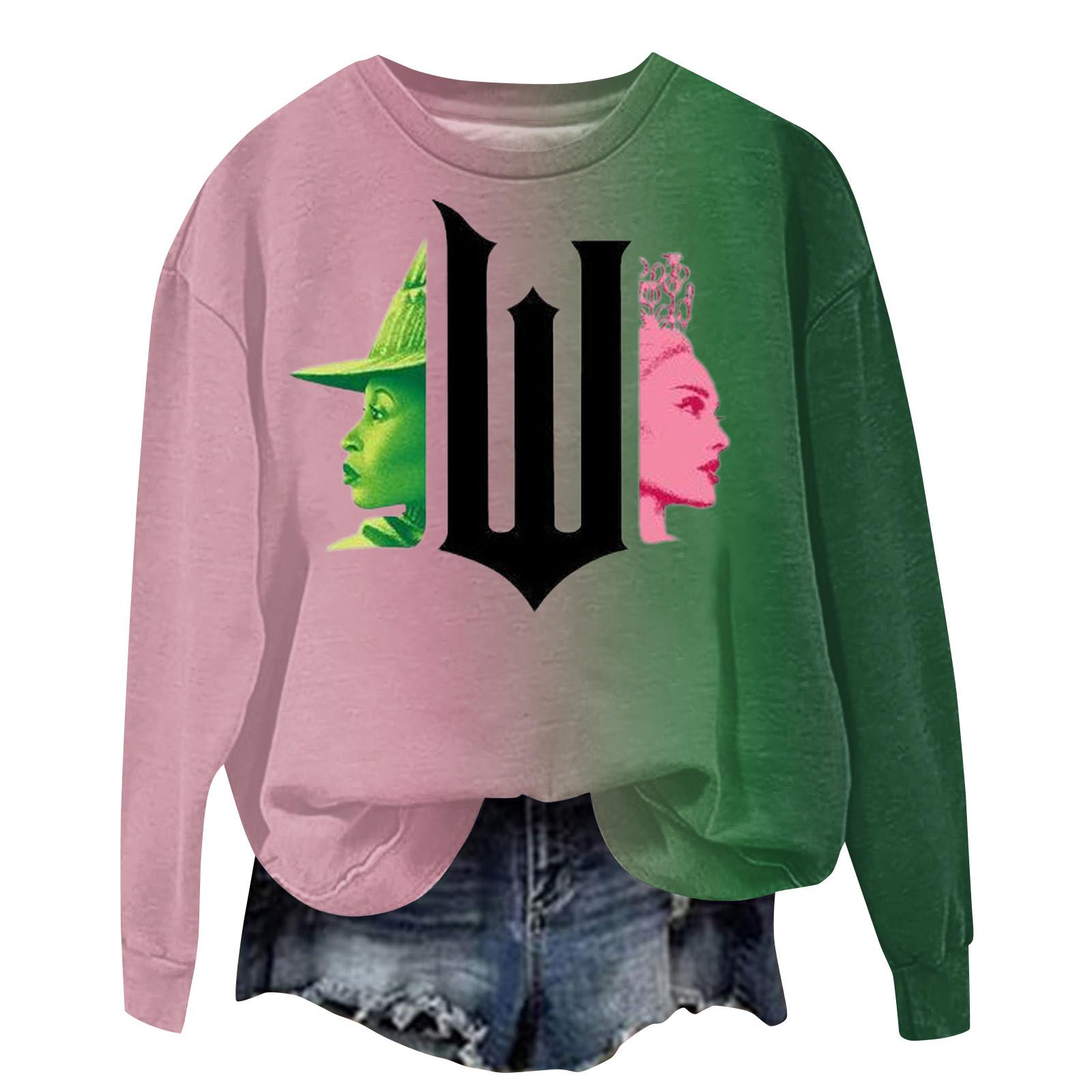 

Женская модная повседневная футболка с рукавами реглан и принтом ведьмы с круглым вырезом M розовый