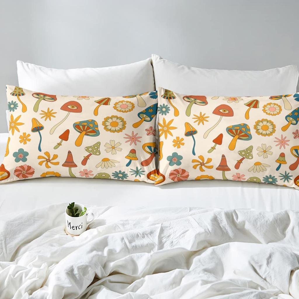Vintage Mushroom Three-Piece Quilt Cover Digital Printing Bedding Set Bohemian Bed Cover
