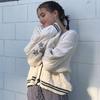 Podzimní a zimní svetr Hvězdná výšivka Pletený zapínání na knoflíky Oversized svetr jednořadý Dámský unisex svetr