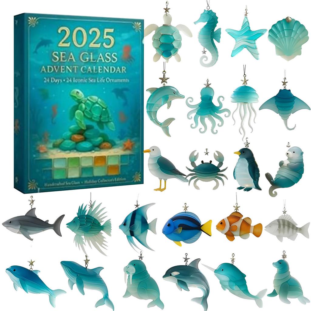 Christmas Advent Calendar with 24 Christmas Tree Ornaments Advent Countdown Calendar for Ocean Themed Holiday Surprises Gift