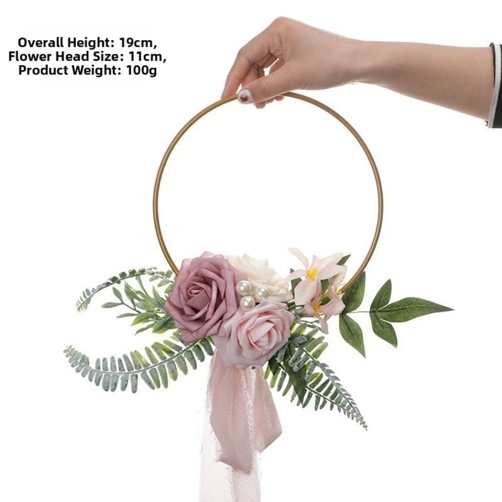 Metal Rose and Eucalyptus Wreaths Rose Flower Hoop Wreath  Front Door Wall Decor