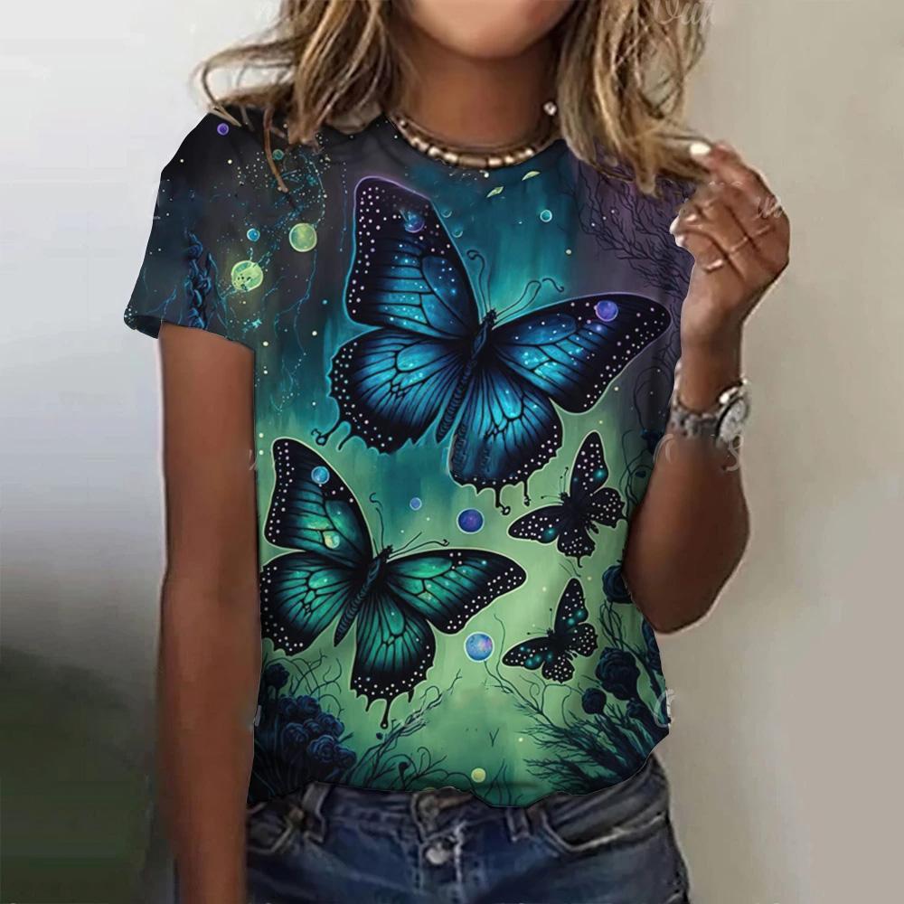 Women's short sleeved T-shirt summer round neck top loose casual short sleeved fashionable print