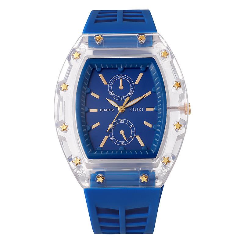 Transparent Barrel Shape Watch With Quartz Movement Casual Mens Silicone Strap For Daily Wear
