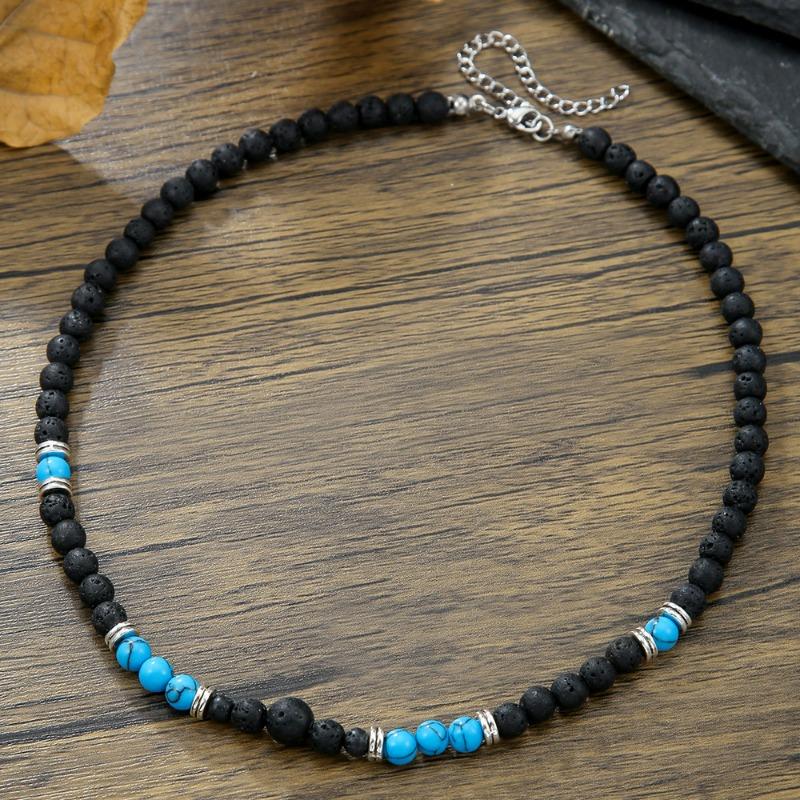 Turquoise Beaded Necklace High-end Natural Stone Pendant Versatile Jewelry Turquoise Necklace