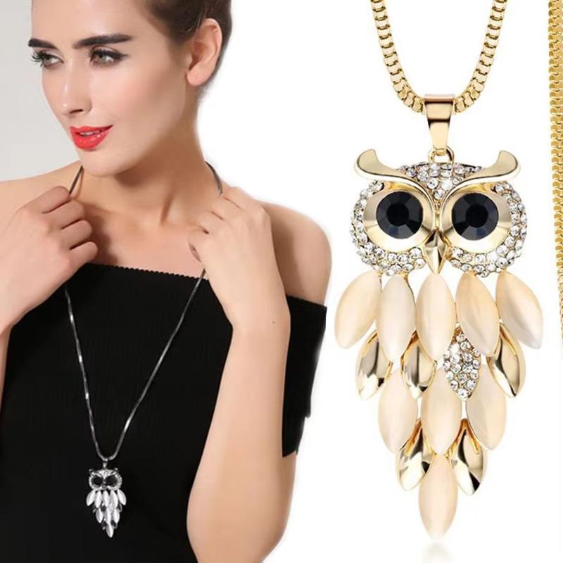 Rafinat pisică neagră bufniță coliere pandantive pentru femei bijuterii de lux petrecere modă opal lanț colier lung colier femme cadou de Crăciun