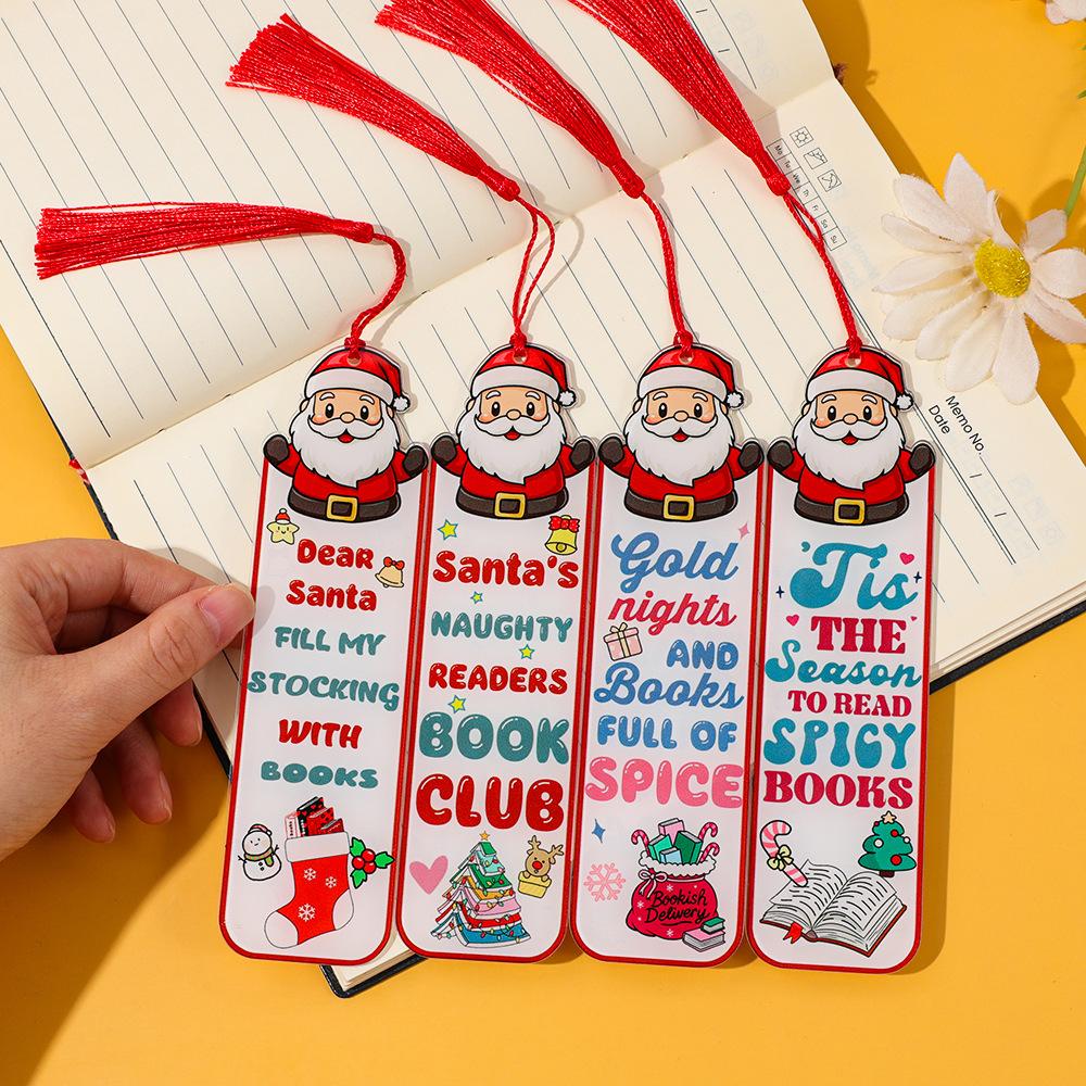 Creative Santa Claus Red Tassel Acrylic Bookmark  Reading Pages Books Annotated Students Stationary Supplies DIY Bookmark