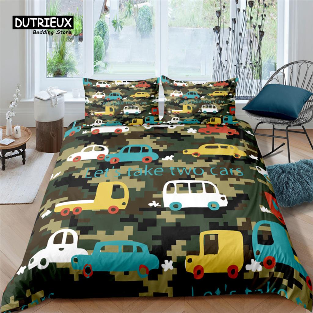 Home Living Luxury 3D Cartoon Engineering Vehicle Print 2/3Pcs Duvet Cover PillowCase Bedding Sets Queen and King EU/US/AU Size