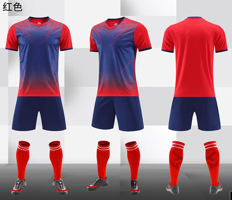 Новый набор футбольной формы, футболка с коротким рукавом для взрослых и детей, дышащая легкая, студенческая быстросохнущая тренировочная футболка 3XS красный