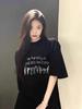 Pure Cotton Hong Kong Flavor Retro Ins Trendy Brand Black Short-sleeved T-shirt Women's Summer New Couple Style Letter Printed Clothes