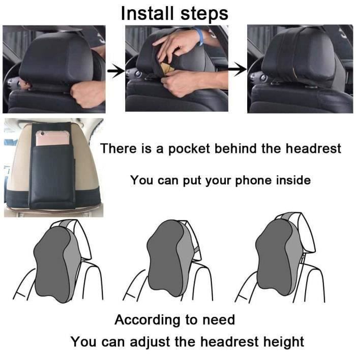 ZATOOTO Appui Tete Voiture - Coussin Siege Voiture pour Conducteur, Passager, Mousse Mémoire Coussin Nuque, Confortable, Noir