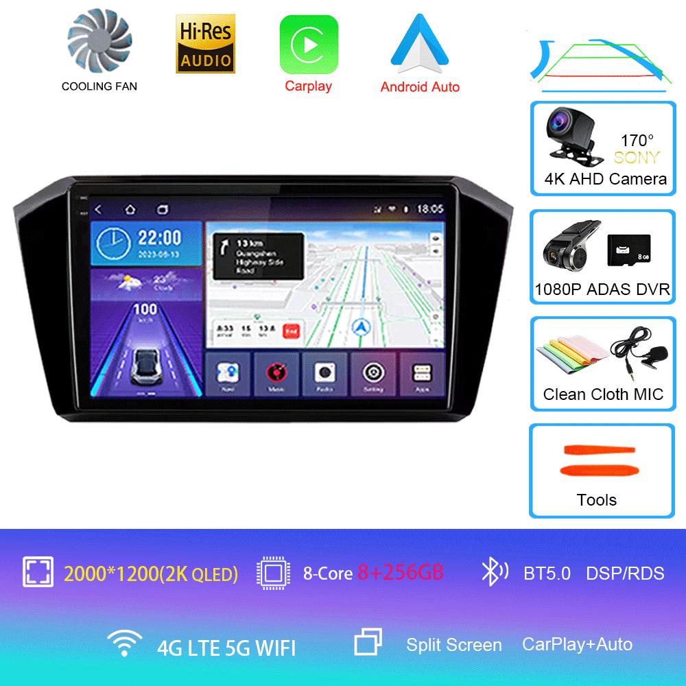 For VW Passat B8 2015 2016 2017 - 2020 Android 14 Car Radio Multimedia Player Autoradio GPS Navigation Wireless Carplay QLED 4G