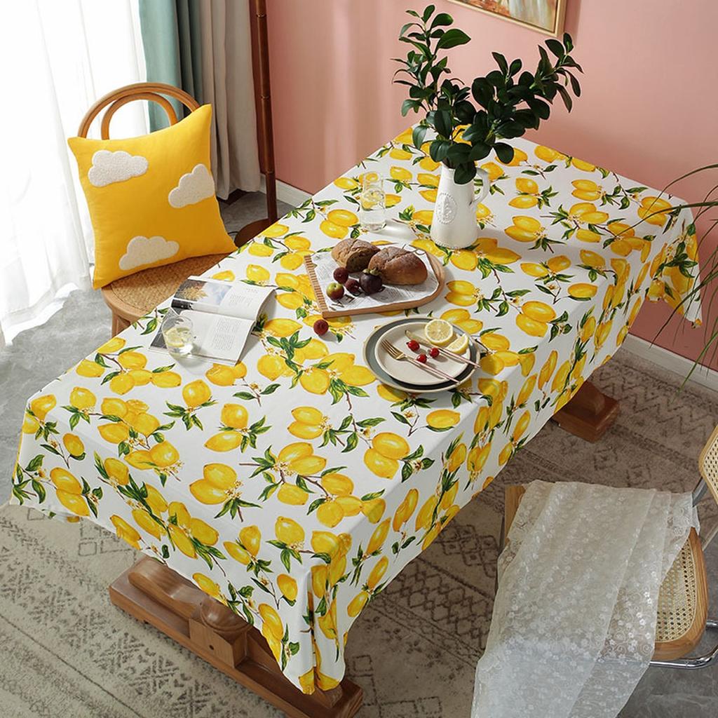 Yellow Lemon Flower Print Rectangle Tablecloth for Table Decor Summer Lemon Theme Kitchen Dining Table Cloth Holiday Party Decor