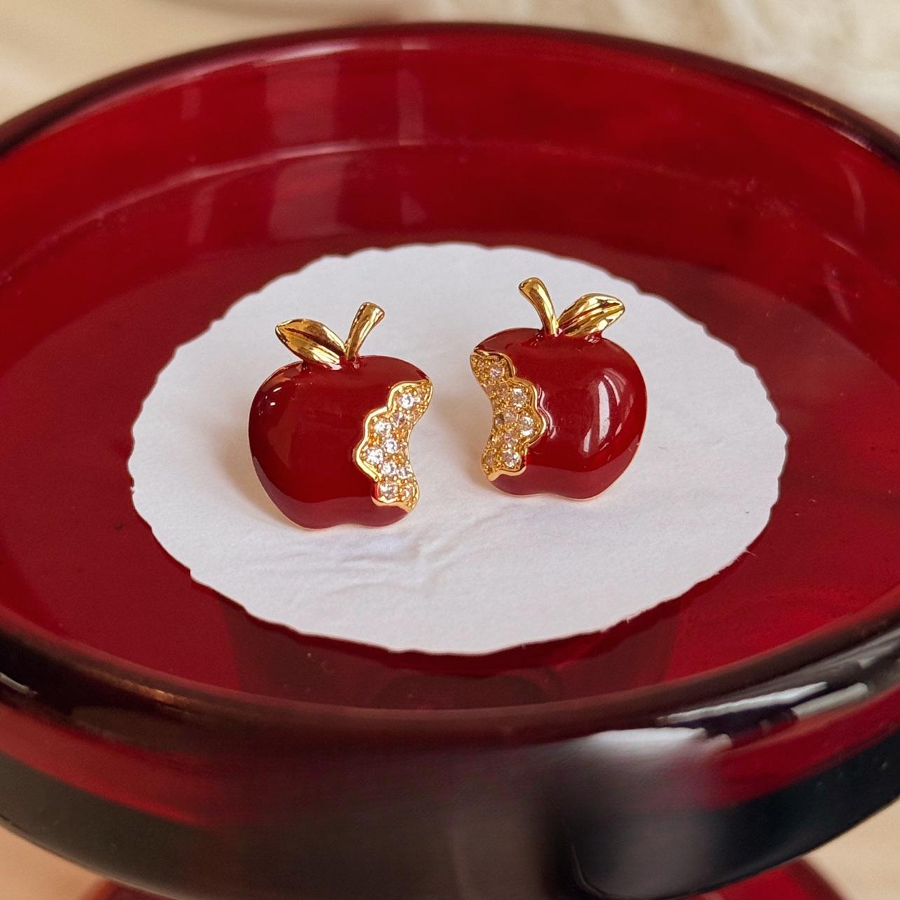Silver Needle Zircon Apple Christmas Earrings - Elegant, Versatile, High-End Fashion for Women