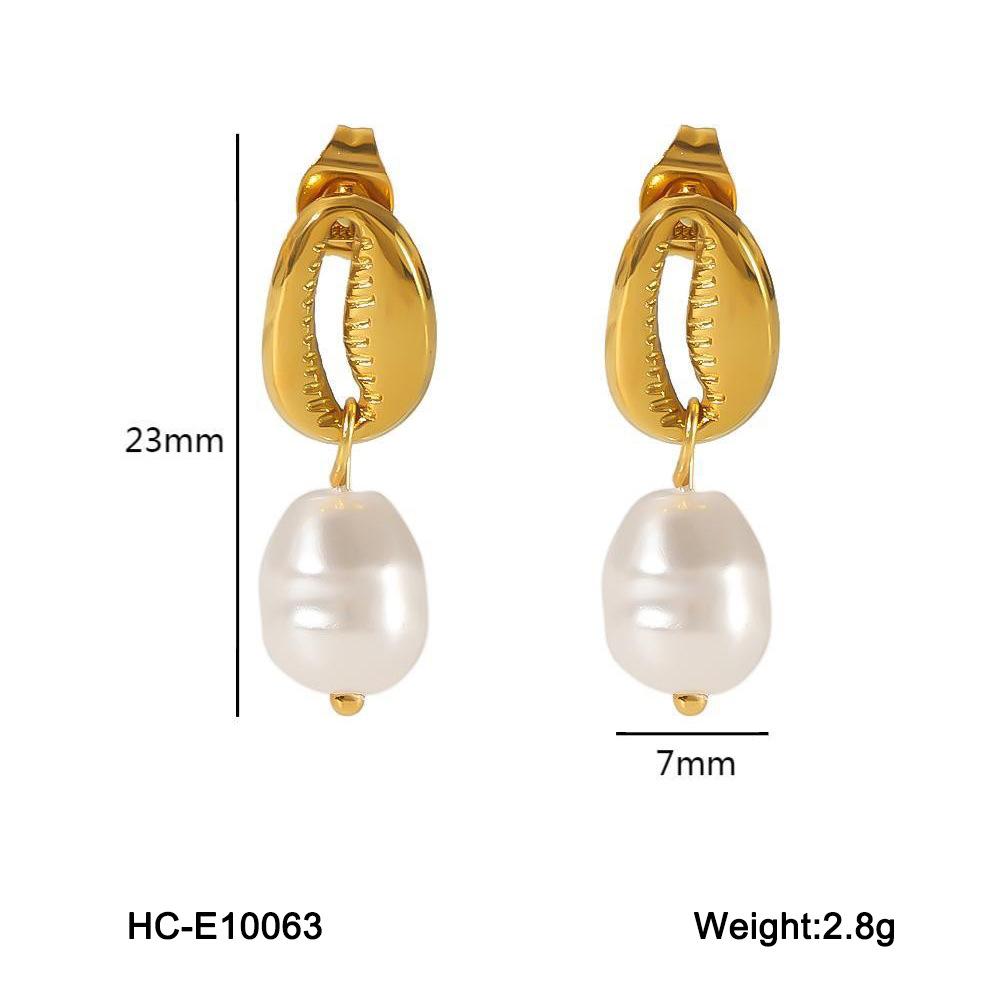 Beach Scallop Shell Earrings Stainless Steel Freshwater Pearl Unique Versatile High-end Women s Titanium Steel Shell