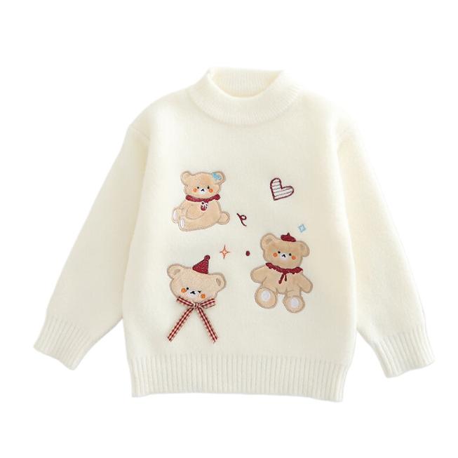 Autumn Winter Girls  Knitted Sweater Pullover Round Neck Knitwear Children's Western Cartoon Long Sleeve Sweaters