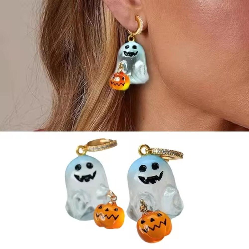 Rhinestone Halloween Earrings Resin Pumpkin Dangle Earrings Fashion Ghost Ear Studs  Party