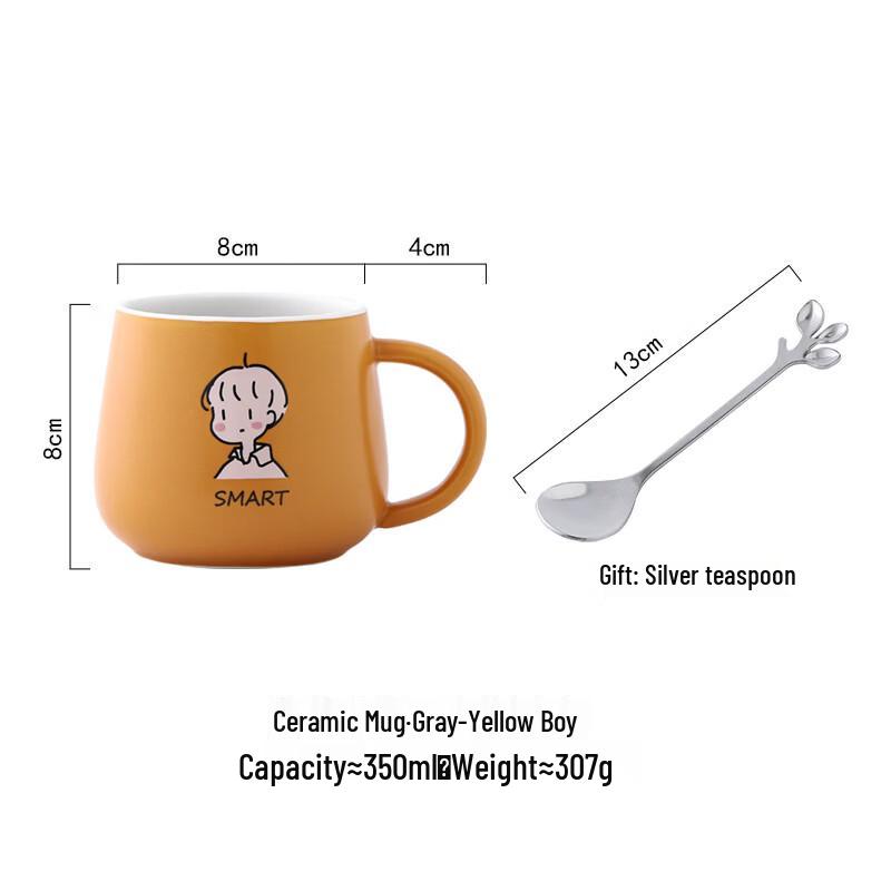 Cartoon Ceramic Couple Mug with Spoon