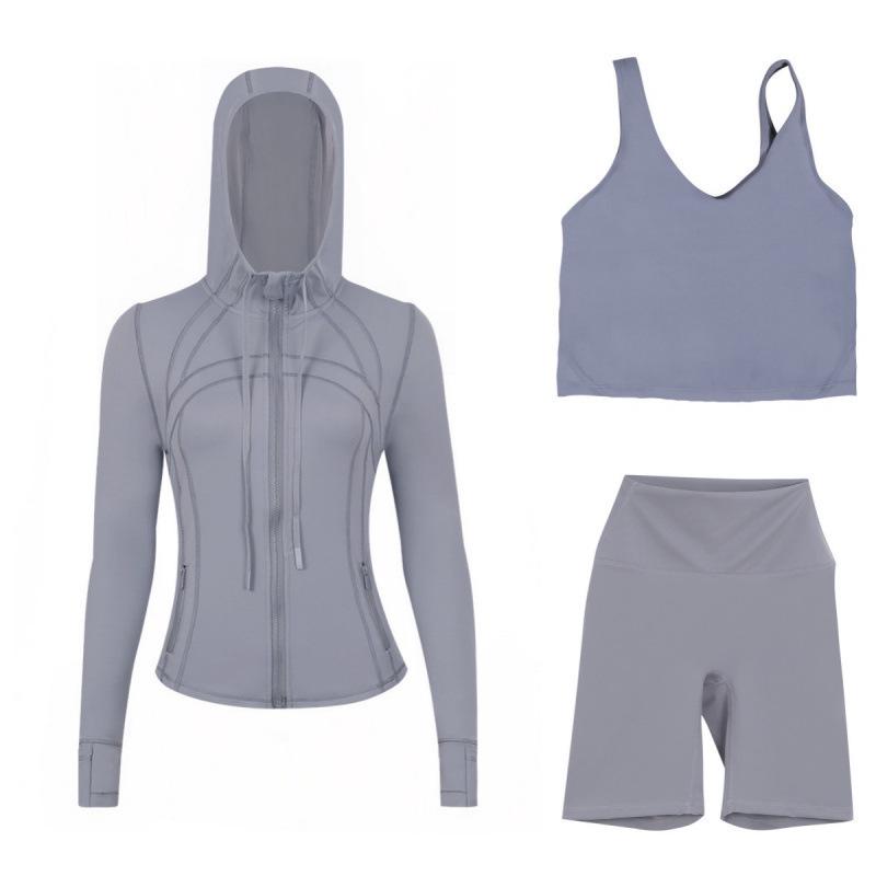 

Lulu 3-Piece Sports Set: Original Hooded Jacket, Five-Point Pants & U-Back Bra – Perfect for Yoga XXXL