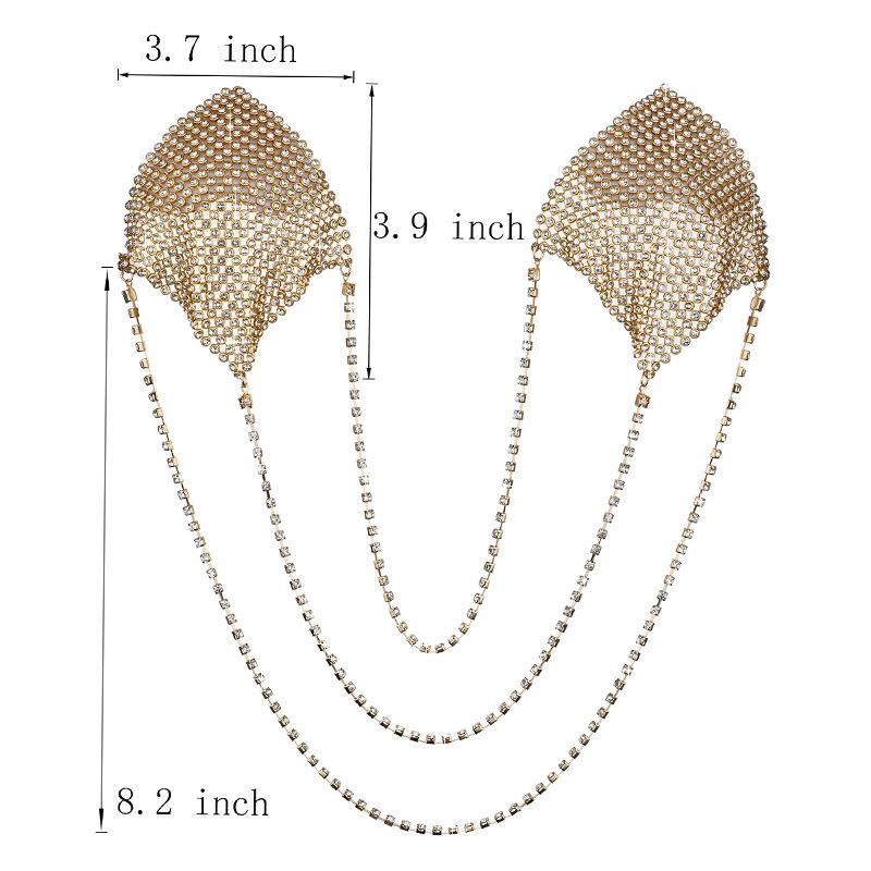 Sparkly Rhinestones Metal Chain Nipple Cover Reusable Sexy Bra Body Chain with Tassel Underwear Accessories Pasties
