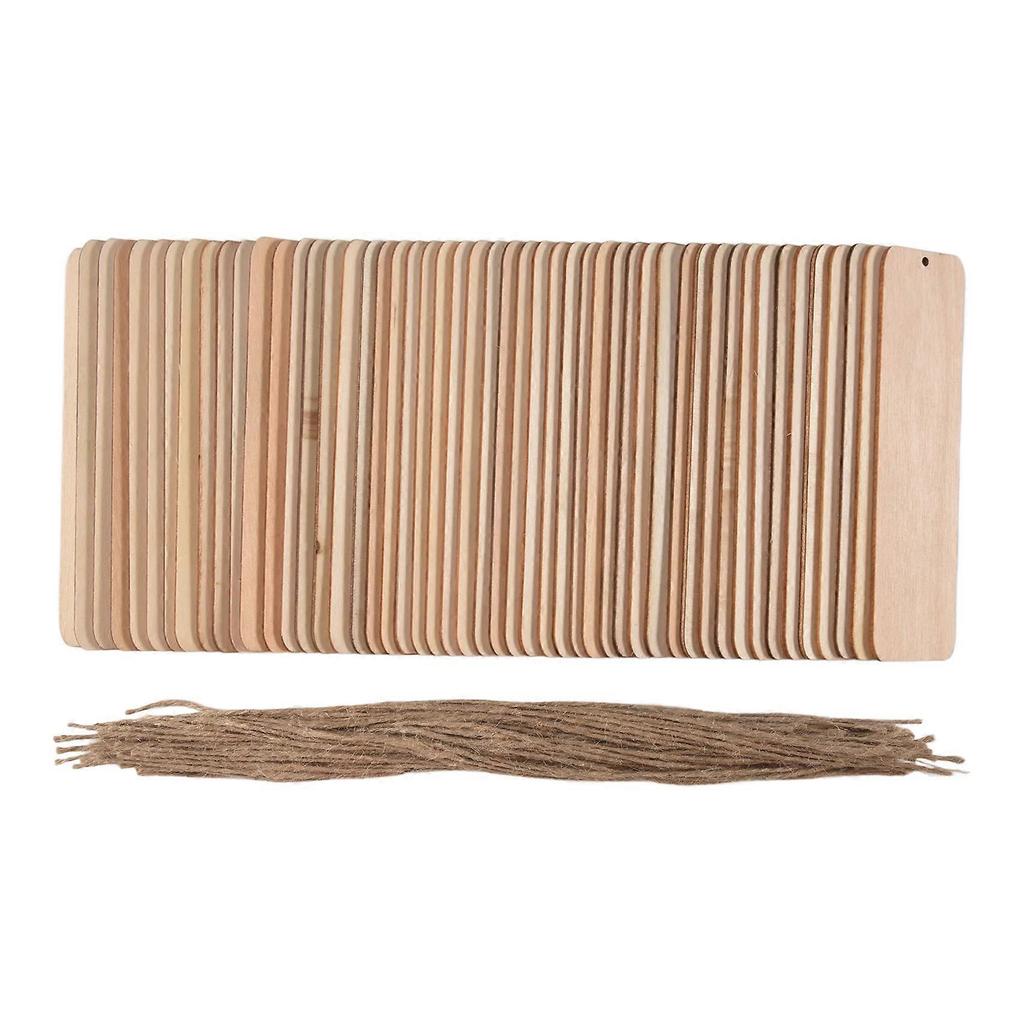 50 PCS Wood Bookmarks Unfinished Wooden Book Marks Hanging Tag with Holes and Ropes DIY Craft Proje